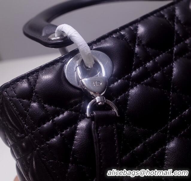 Discount Dior Medium Lady Dior Bag in Cannage Lambskin 44532 Black/Silver 2024