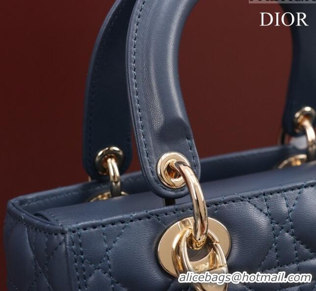 New Design Dior Medium Lady Dior Bag in Cannage Lambskin 44532 Navy Blue/Gold 2024