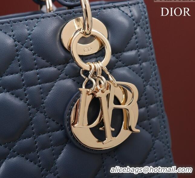 New Design Dior Medium Lady Dior Bag in Cannage Lambskin 44532 Navy Blue/Gold 2024