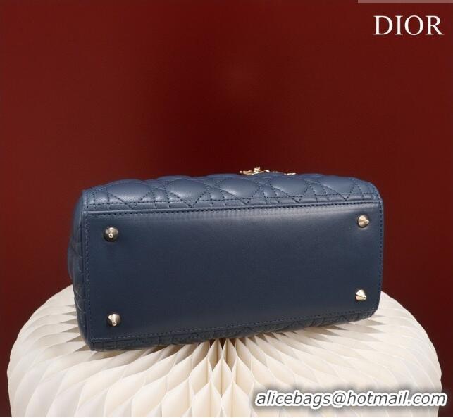 New Design Dior Medium Lady Dior Bag in Cannage Lambskin 44532 Navy Blue/Gold 2024