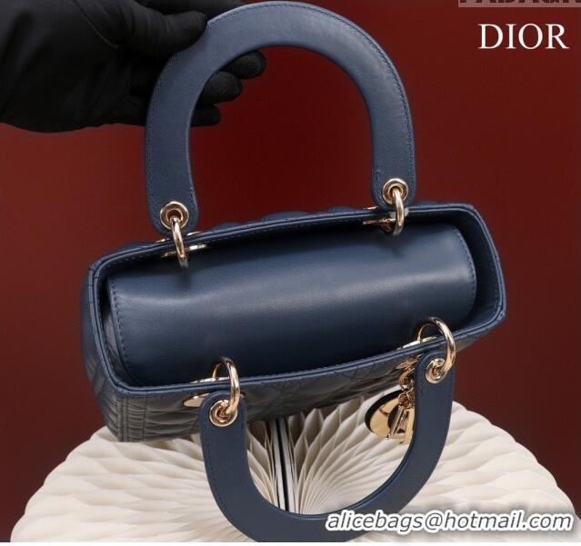 New Design Dior Medium Lady Dior Bag in Cannage Lambskin 44532 Navy Blue/Gold 2024