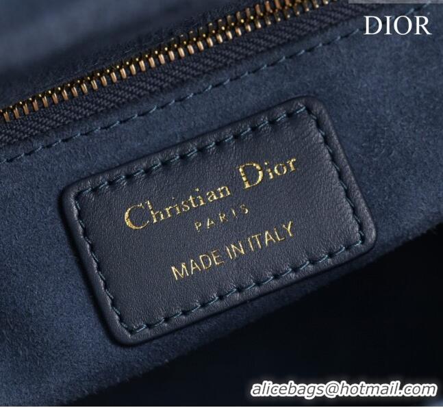 New Design Dior Medium Lady Dior Bag in Cannage Lambskin 44532 Navy Blue/Gold 2024