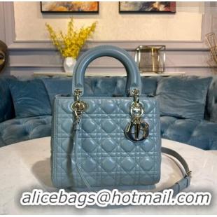 Promotional Dior Medium Lady Dior Bag in Cannage Lambskin 44532 Blue/Gold 2024