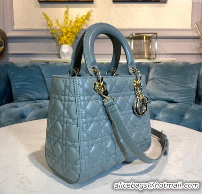 Promotional Dior Medium Lady Dior Bag in Cannage Lambskin 44532 Blue/Gold 2024