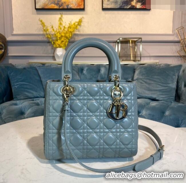 Promotional Dior Medium Lady Dior Bag in Cannage Lambskin 44532 Blue/Gold 2024