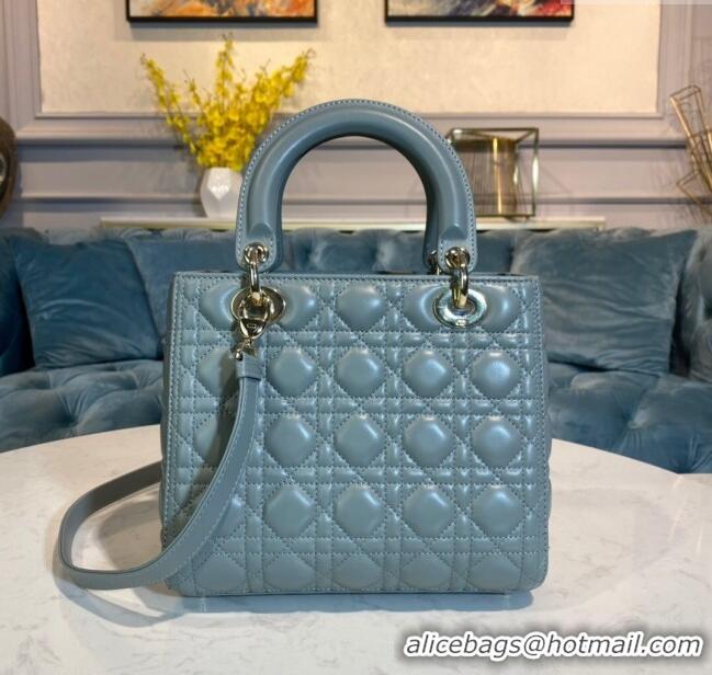 Promotional Dior Medium Lady Dior Bag in Cannage Lambskin 44532 Blue/Gold 2024