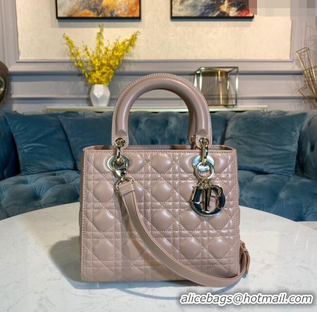 Famous Brand Dior Medium Lady Dior Bag in Cannage Lambskin 44532 Nude Pink/Gold 2024