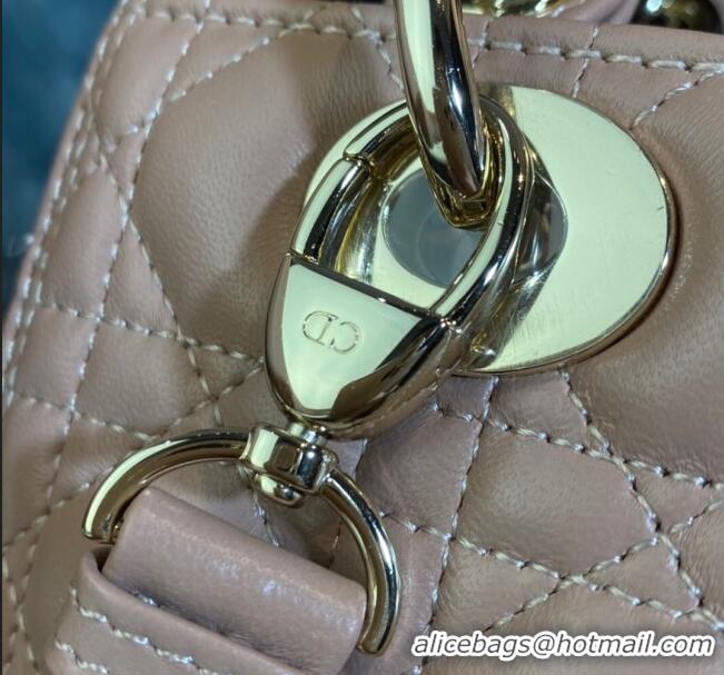 Famous Brand Dior Medium Lady Dior Bag in Cannage Lambskin 44532 Nude Pink/Gold 2024