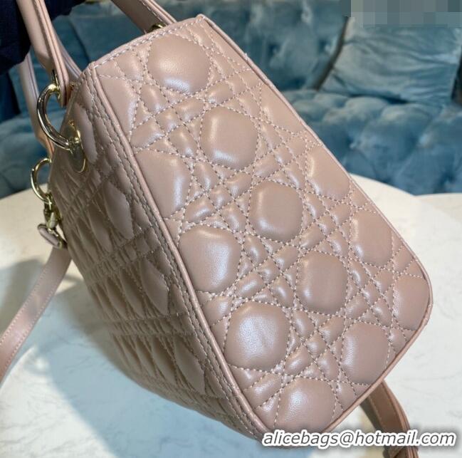 Famous Brand Dior Medium Lady Dior Bag in Cannage Lambskin 44532 Nude Pink/Gold 2024