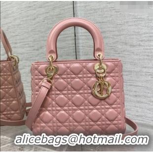 Low Price Dior Medium Lady Dior Bag in Cannage Lambskin 44532 Pink/Gold 2024