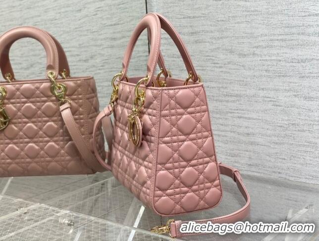 Low Price Dior Medium Lady Dior Bag in Cannage Lambskin 44532 Pink/Gold 2024