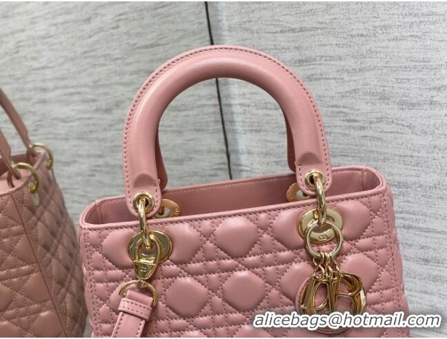 Low Price Dior Medium Lady Dior Bag in Cannage Lambskin 44532 Pink/Gold 2024