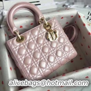 New Style Dior Medium Lady Dior Bag in Cannage Lambskin 44532 Pearl Pink/Gold 2024