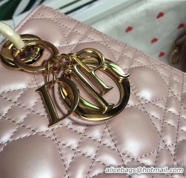 New Style Dior Medium Lady Dior Bag in Cannage Lambskin 44532 Pearl Pink/Gold 2024