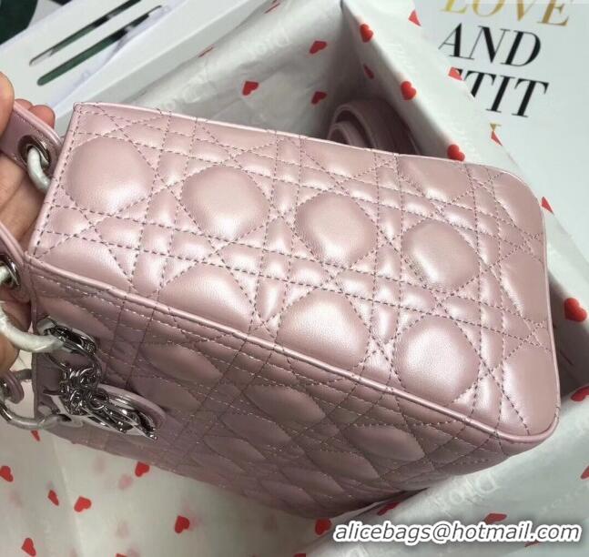 Good Quality Dior Medium Lady Dior Bag in Cannage Lambskin 44532 Pearl Pink/Silver 2024