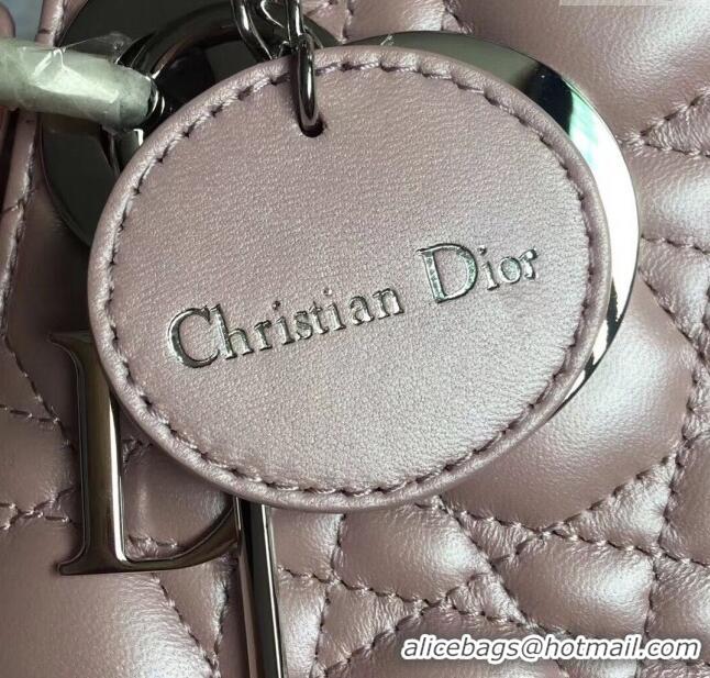 Good Quality Dior Medium Lady Dior Bag in Cannage Lambskin 44532 Pearl Pink/Silver 2024