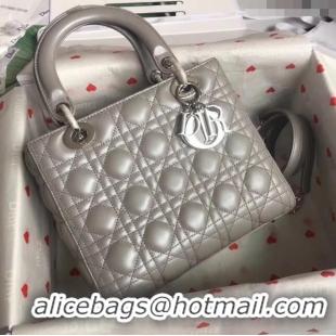 Top Quality Dior Medium Lady Dior Bag in Cannage Lambskin 44532 Pearl Grey/Silver 2024