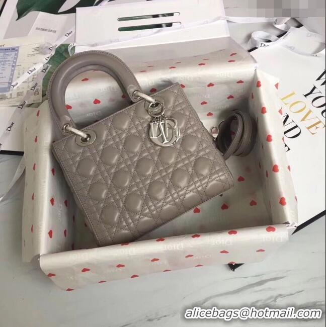 Unique Grade Dior Medium Lady Dior Bag in Cannage Lambskin 44532 Grey/Silver 2024