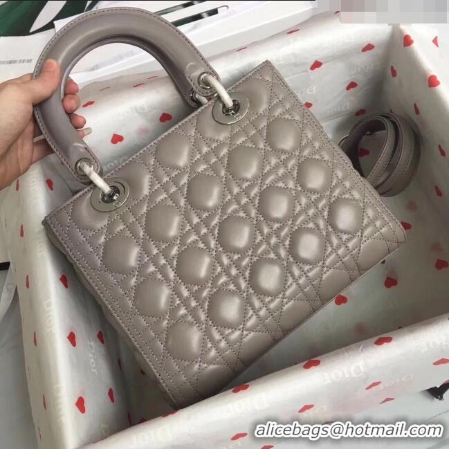 Unique Grade Dior Medium Lady Dior Bag in Cannage Lambskin 44532 Grey/Silver 2024