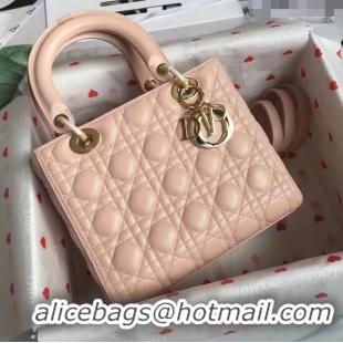 Top Quality Dior Medium Lady Dior Bag in Cannage Lambskin 44532 Light Pink/Gold 2024