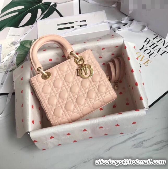 Top Quality Dior Medium Lady Dior Bag in Cannage Lambskin 44532 Light Pink/Gold 2024