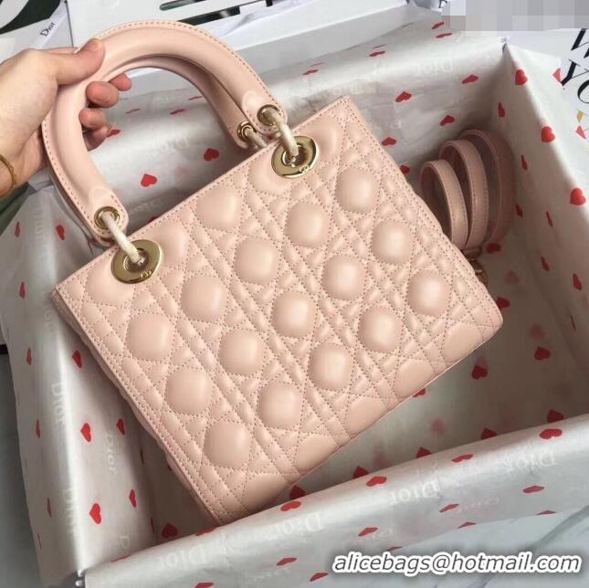 Top Quality Dior Medium Lady Dior Bag in Cannage Lambskin 44532 Light Pink/Gold 2024