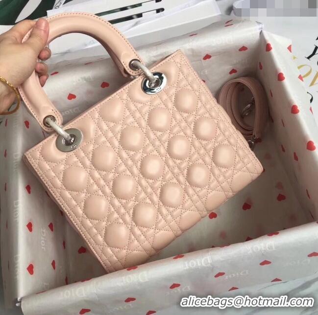 Cheapest Dior Medium Lady Dior Bag in Cannage Lambskin 44532 Light Pink/Silver 2024