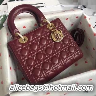 Grade Cheap Dior Medium Lady Dior Bag in Cannage Lambskin 44532 Burgundy/Gold 2024