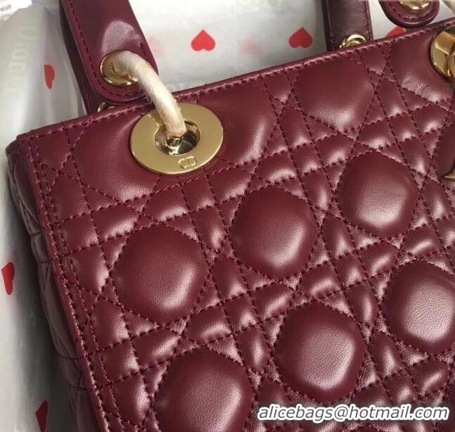 Grade Cheap Dior Medium Lady Dior Bag in Cannage Lambskin 44532 Burgundy/Gold 2024