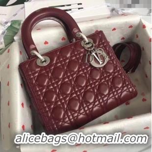 Good Looking Dior Medium Lady Dior Bag in Cannage Lambskin 44532 Burgundy/Silver 2024