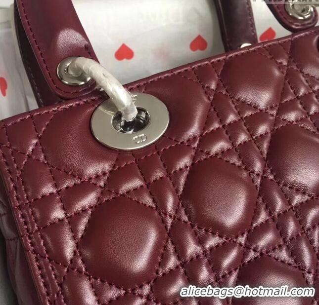 Good Looking Dior Medium Lady Dior Bag in Cannage Lambskin 44532 Burgundy/Silver 2024