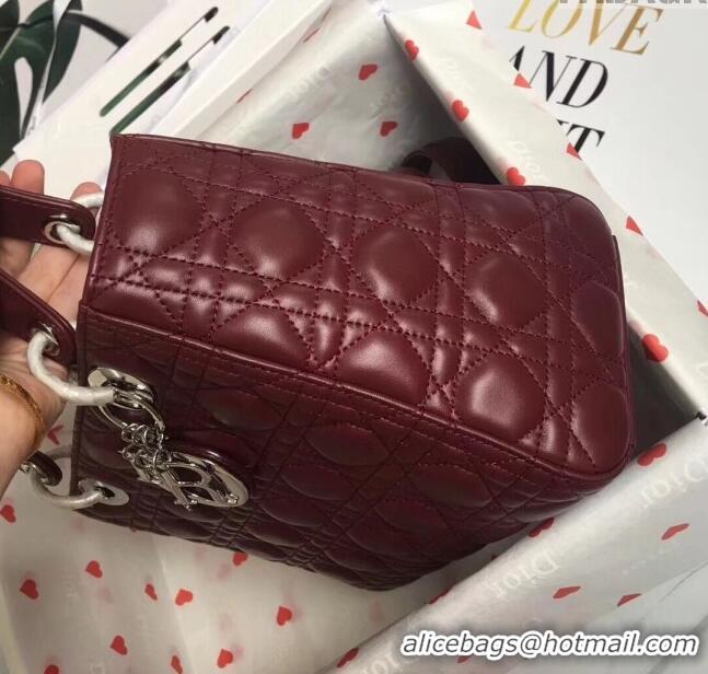 Good Looking Dior Medium Lady Dior Bag in Cannage Lambskin 44532 Burgundy/Silver 2024