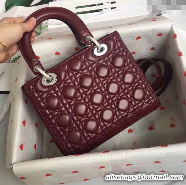 Good Looking Dior Medium Lady Dior Bag in Cannage Lambskin 44532 Burgundy/Silver 2024