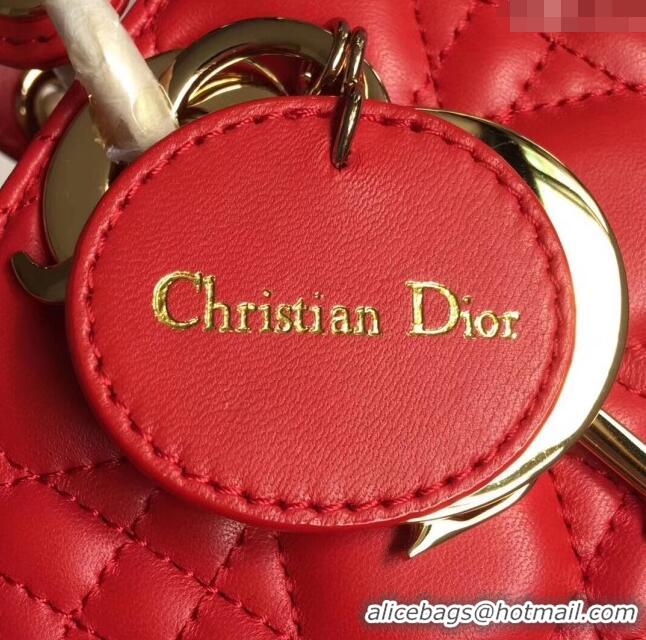 Shop Best Dior Medium Lady Dior Bag in Cannage Lambskin 44532 Red/Gold 2024