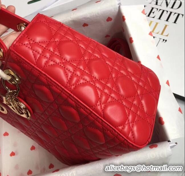 Shop Best Dior Medium Lady Dior Bag in Cannage Lambskin 44532 Red/Gold 2024