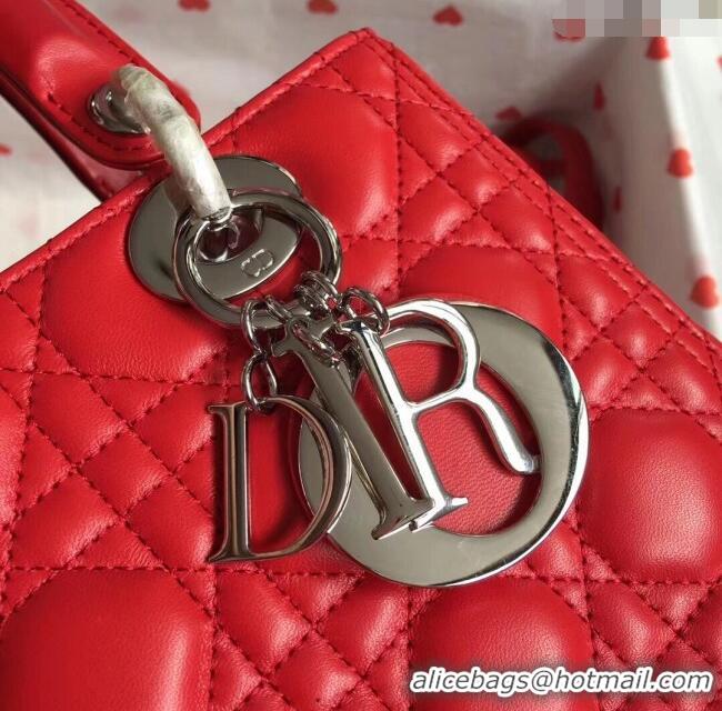 Well Crafted Dior Medium Lady Dior Bag in Cannage Lambskin 44532 Red/Silver 2024