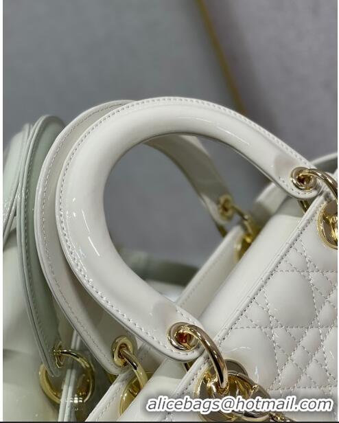 Promotional Dior Medium Lady Dior Bag in Cannage Patent Leather 44532 White/Gold 2024