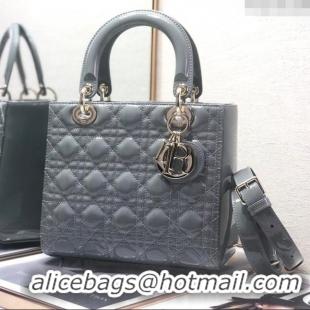 Top Grade Dior Medium Lady Dior Bag in Cannage Patent Leather 44532 Grey/Gold 2024