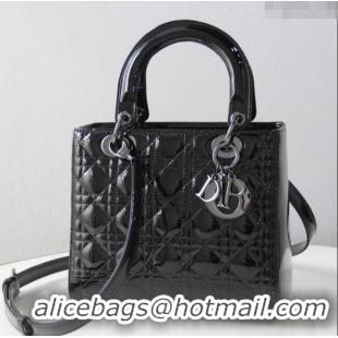 Luxurious Dior Medium Lady Dior Bag in Cannage Patent Leather 44532 All Black 2024