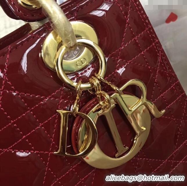 Big Enough Dior Medium Lady Dior Bag in Cannage Patent Leather 44532 Burgundy/Gold 2024