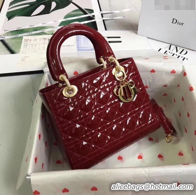 Big Enough Dior Medium Lady Dior Bag in Cannage Patent Leather 44532 Burgundy/Gold 2024