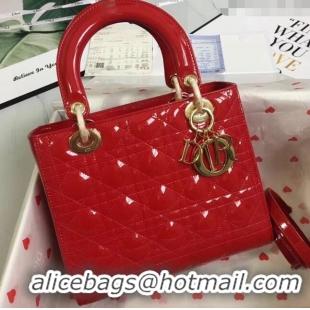 Buy Fashionable Dior Medium Lady Dior Bag in Cannage Patent Leather 44532 Red/Gold 2024