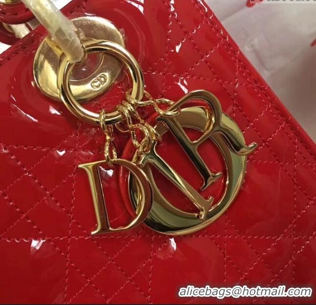 Buy Fashionable Dior Medium Lady Dior Bag in Cannage Patent Leather 44532 Red/Gold 2024