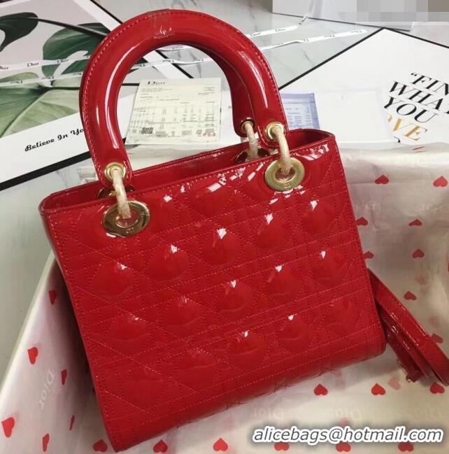 Buy Fashionable Dior Medium Lady Dior Bag in Cannage Patent Leather 44532 Red/Gold 2024