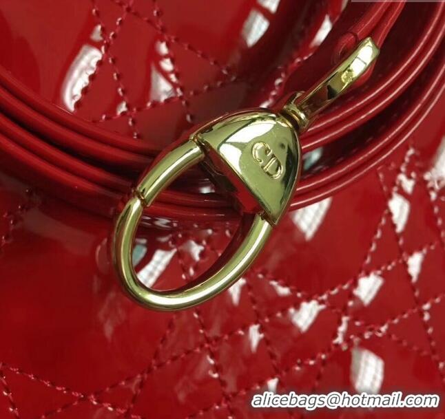 Buy Fashionable Dior Medium Lady Dior Bag in Cannage Patent Leather 44532 Red/Gold 2024