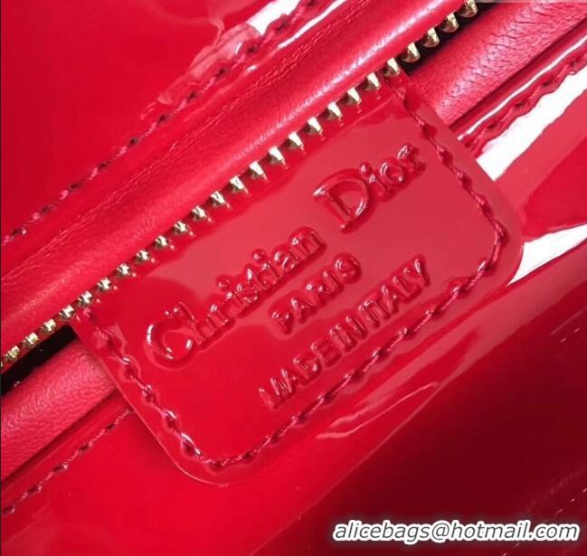 Buy Fashionable Dior Medium Lady Dior Bag in Cannage Patent Leather 44532 Red/Gold 2024