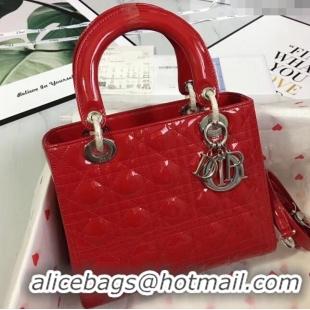 Good Taste Dior Medium Lady Dior Bag in Cannage Patent Leather 44532 Red/Silver 2024