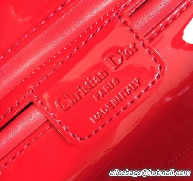 Good Taste Dior Medium Lady Dior Bag in Cannage Patent Leather 44532 Red/Silver 2024