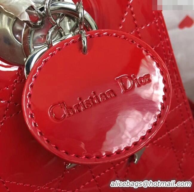 Good Taste Dior Medium Lady Dior Bag in Cannage Patent Leather 44532 Red/Silver 2024