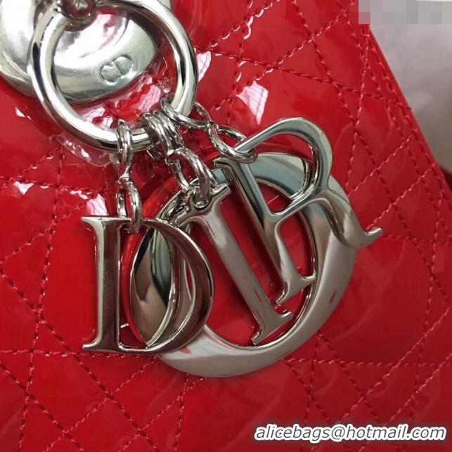 Good Taste Dior Medium Lady Dior Bag in Cannage Patent Leather 44532 Red/Silver 2024